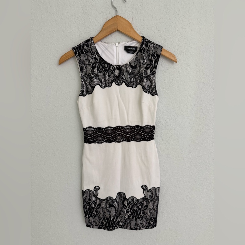 Bebe Black and White Mini Dress, Black & White Size XS Party Cocktail.